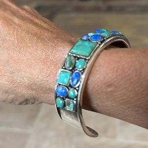 Sterling Silver Turquoise and lapis Bracelet 8”.